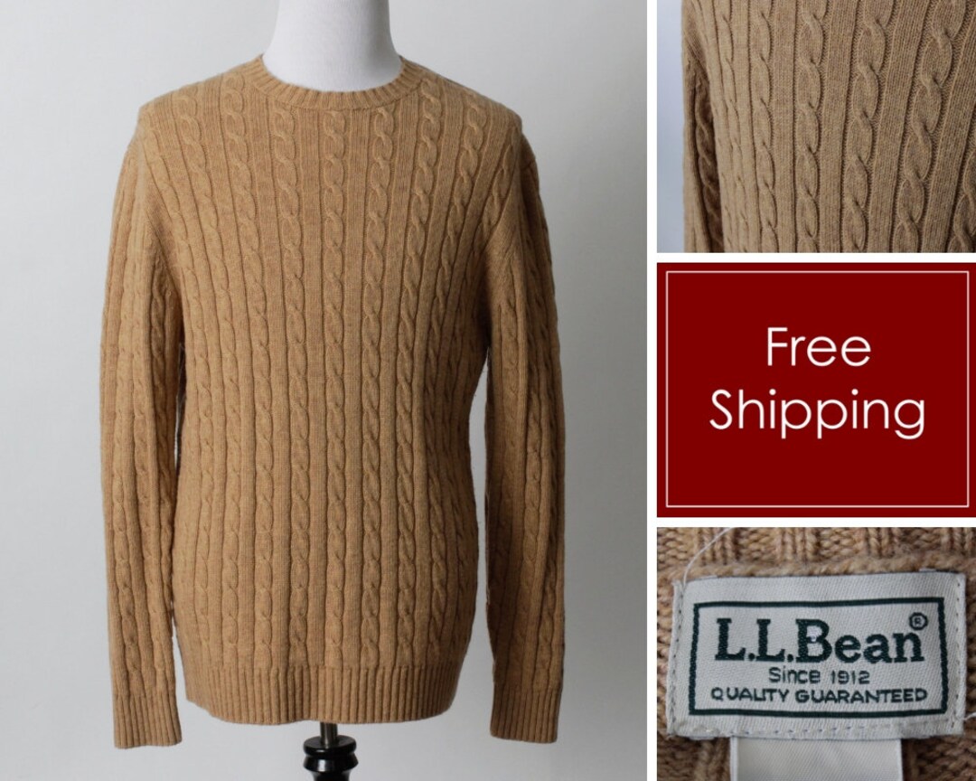 Vintage Men s Sweater LL Bean Cable Lambswool Brown Tan 90 s Extra