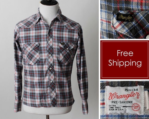 Vintage Men's Shirt Wrangler Plaid Western Cowboy… - image 1