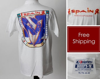 Vintage 90s Sailing T Shirt Tee T-shirt America's Cup Spain