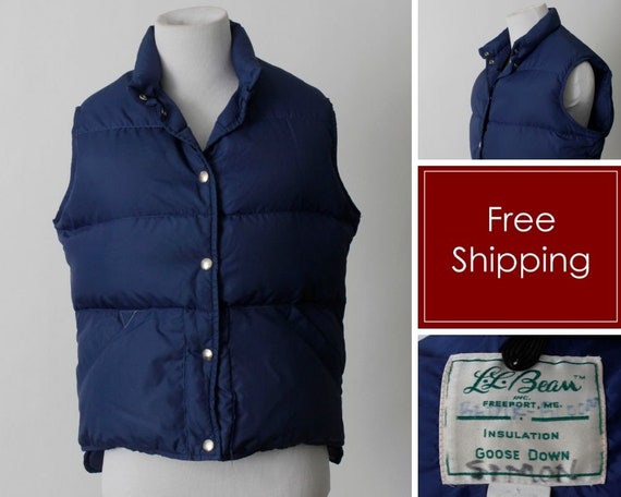 Vintage 80s LL Bean Puff Vest Puffer Women's Blue… - image 1