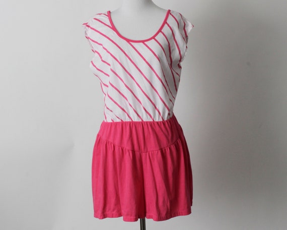 Vintage 80s Romper Women's Pink White Stripe Romp… - image 2