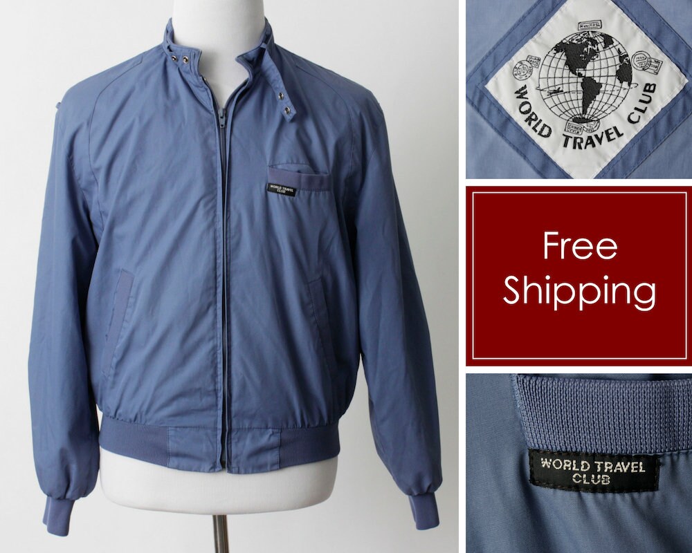 Vintage Jacket Cafe Racer World Travel Club Blue 80s Retro Men s