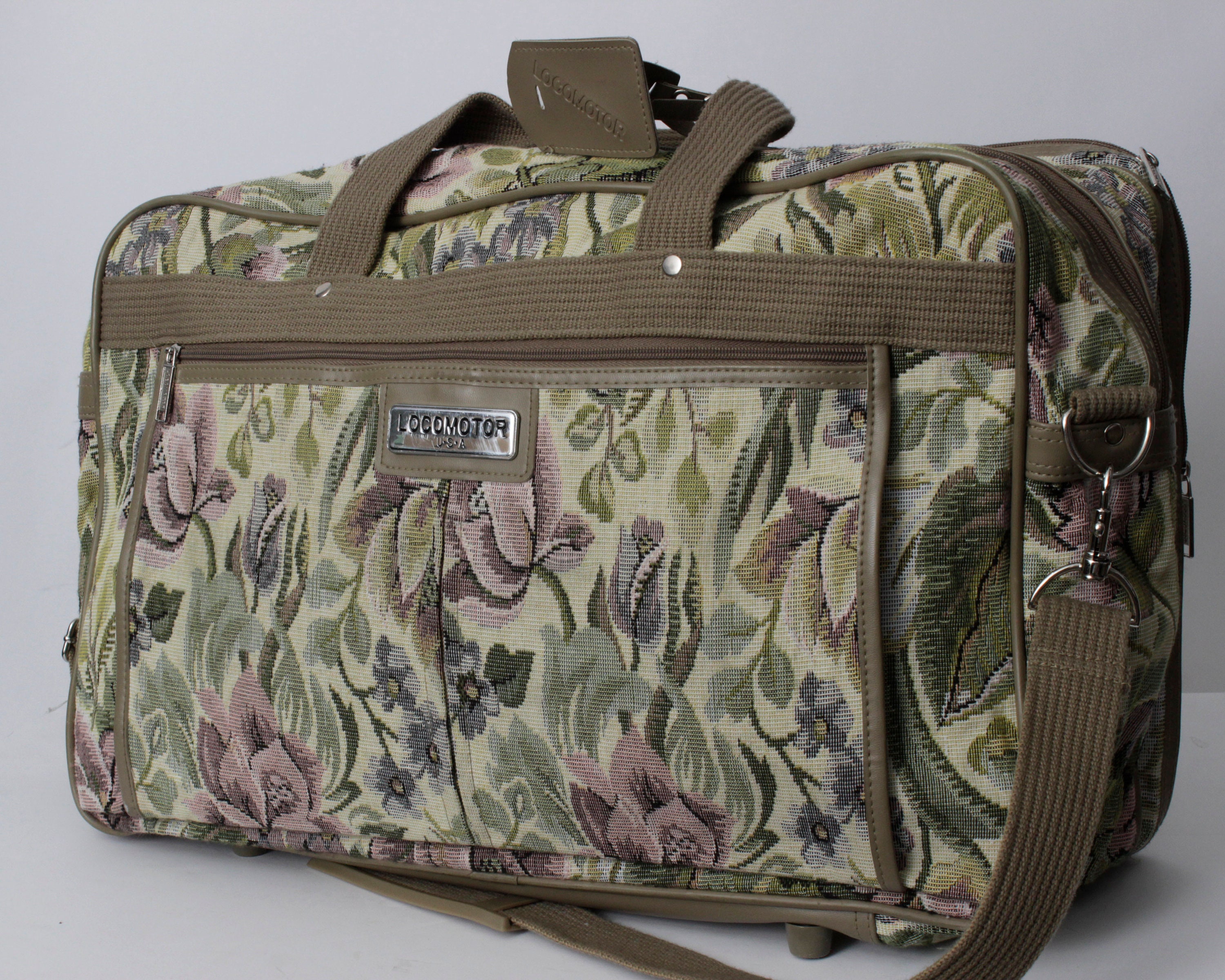 Vintage 90s Bag Floral Flower Suitcase Duffel Carry Shoulder