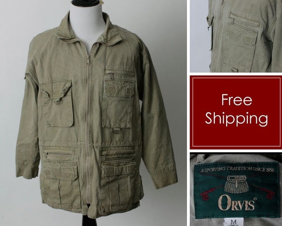 Vintage 90s Orvis Jacket Men's Coat Green Fish Hunt Military Faded