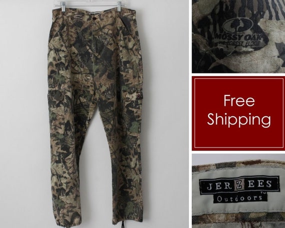 Vintage 90s Mossy Oak Camo Pants Camouflage Jerzees Hunting Hunt Fishing 35  X 31 Forest Floor Retro 90's 