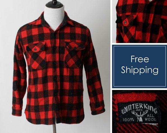 Vintage 40's Buffalo Plaid Wool Shirt Winter King… - image 1