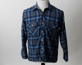 Vintage geruit shirt Vintage wollen shirt heren wollen shirt heren geruit shirt blauw zwart jaren 80 geruit shirt Mervyns vintage herenshirt - medium M