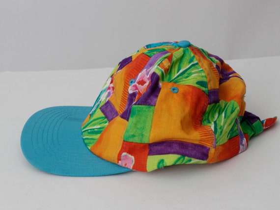Vintage 90s Hawaiian Hat Floral Summer Blue Tie B… - image 2