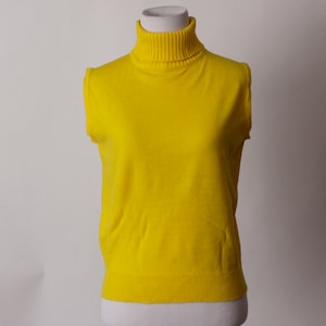 Vintage 80's Turtleneck Women's Yellow Sleeveless - Retro 80s XS Extra Small P Petite
