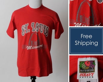 Vintage 90s St Louis T Shirt TShirt Tee Missouri Mo Arch St. Red - 90s Retro Men's Medium M Women's Large L