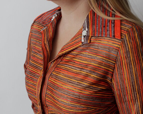 Vintage 70's Dress Women's Orange Stripe Long Sle… - image 3