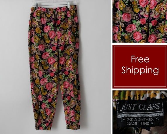 Vintage 80s Floral Pants Women's Flower 