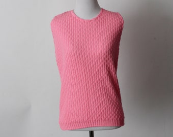 Vintage 80s Sweater Women's Pink Knit Textured Sleeveless Blouse - 80's Retro Womens Small S