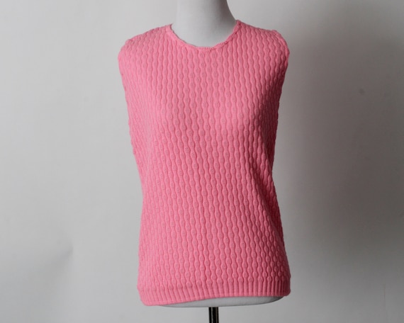 Vintage 80s Sweater Women's Pink Knit Textured Sl… - image 1