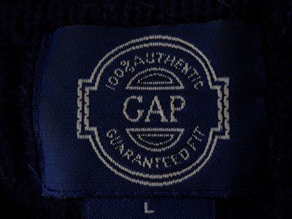 Vintage 80s Wool Gap Sweater Men's Navy Blue Ribb… - image 5