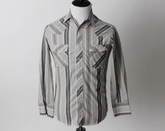 Vintage 80s Wrangler Shirt Stripe Men's Western Cowboy Snap - 80s Retro Small S