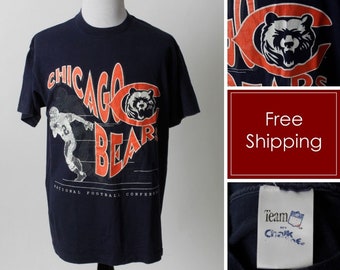 Vintage 90s Chicago Bears T Shirt Tee T-Shirt Football NFL Blue Orange - 90's Retro Men's Large L Women's XL
