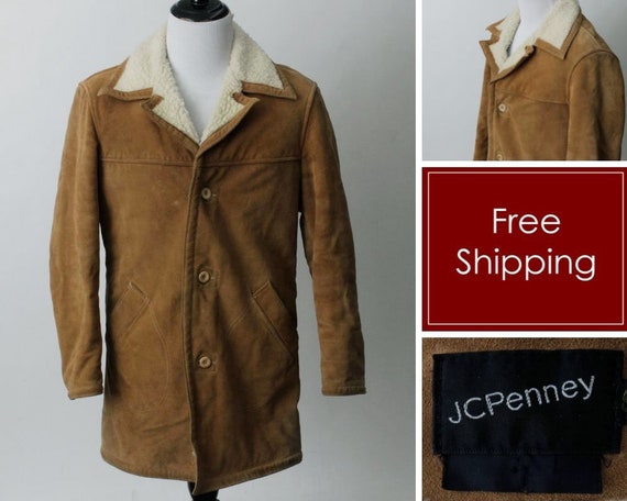 Vintage 70s Cowhide Leather Coat Men's 