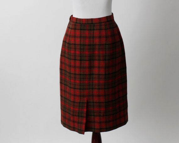 60s Vintage Red Green Plaid Pleated Skirt By Pendleton Turnabout Rever