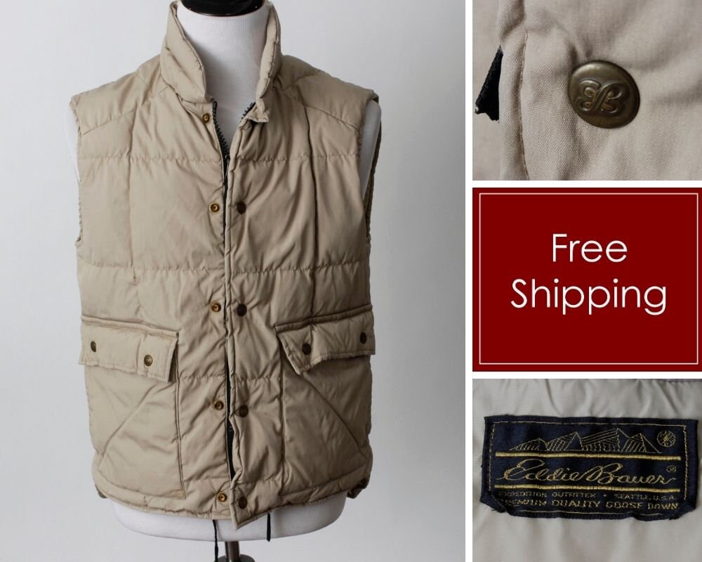 Vintage 80s Eddie Bauer Puff Vest Goose Puffer Down Tan Beige Retro 90s Men s Large L Women s XL Etsy Canada
