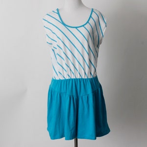 Vintage 80s Romper Women&#39;s Blue White Stripe Rompin Rage - 80&#39;s Retro Womens&#39; Medium M