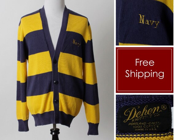 50's Vintage Navy Cardigan US Naval Stripe Sweater