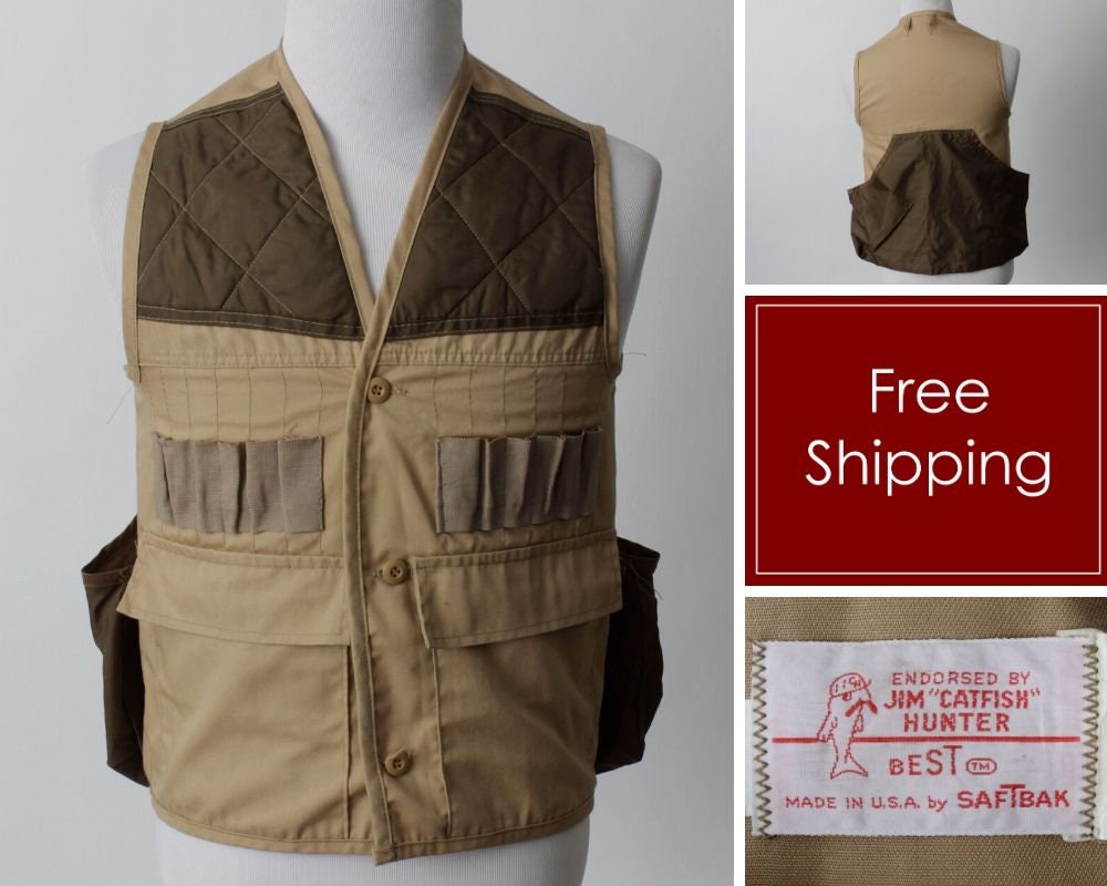 Vintage 80s Hunting Vest Jim Catfish Hunter Saftbak Brown Shotgun
