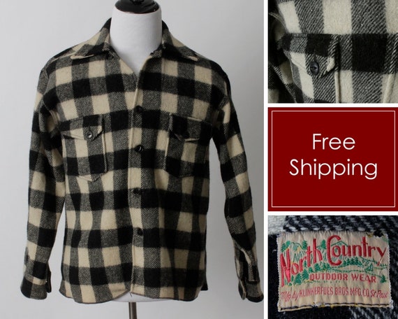 Vintage 40s Plaid Wool Shirt Men’s Buffalo Plaid K
