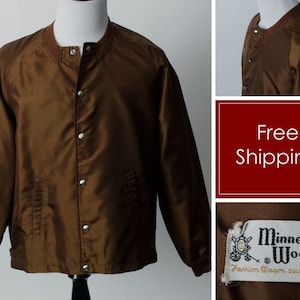Vintage 60s Windbreaker Jacket Minnesota Woolen Wind Breaker Brown - 60s Retro Men's Large L