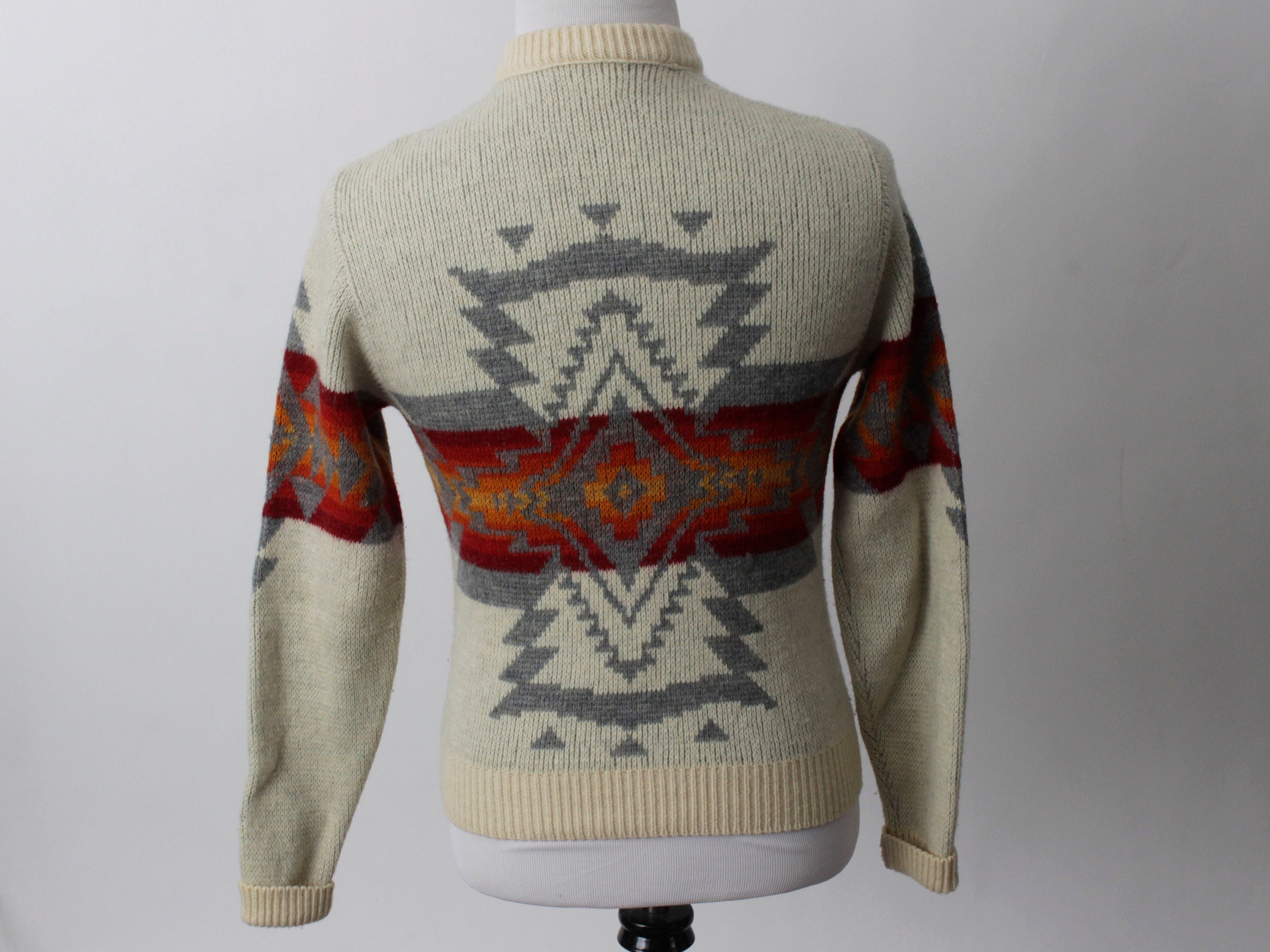 Vintage 70s Pendleton Sweater Wool Southwest Native Indian White