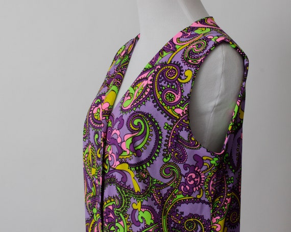 Vintage 80's Dress Women's Paisley Neon 60's Vibe… - image 4