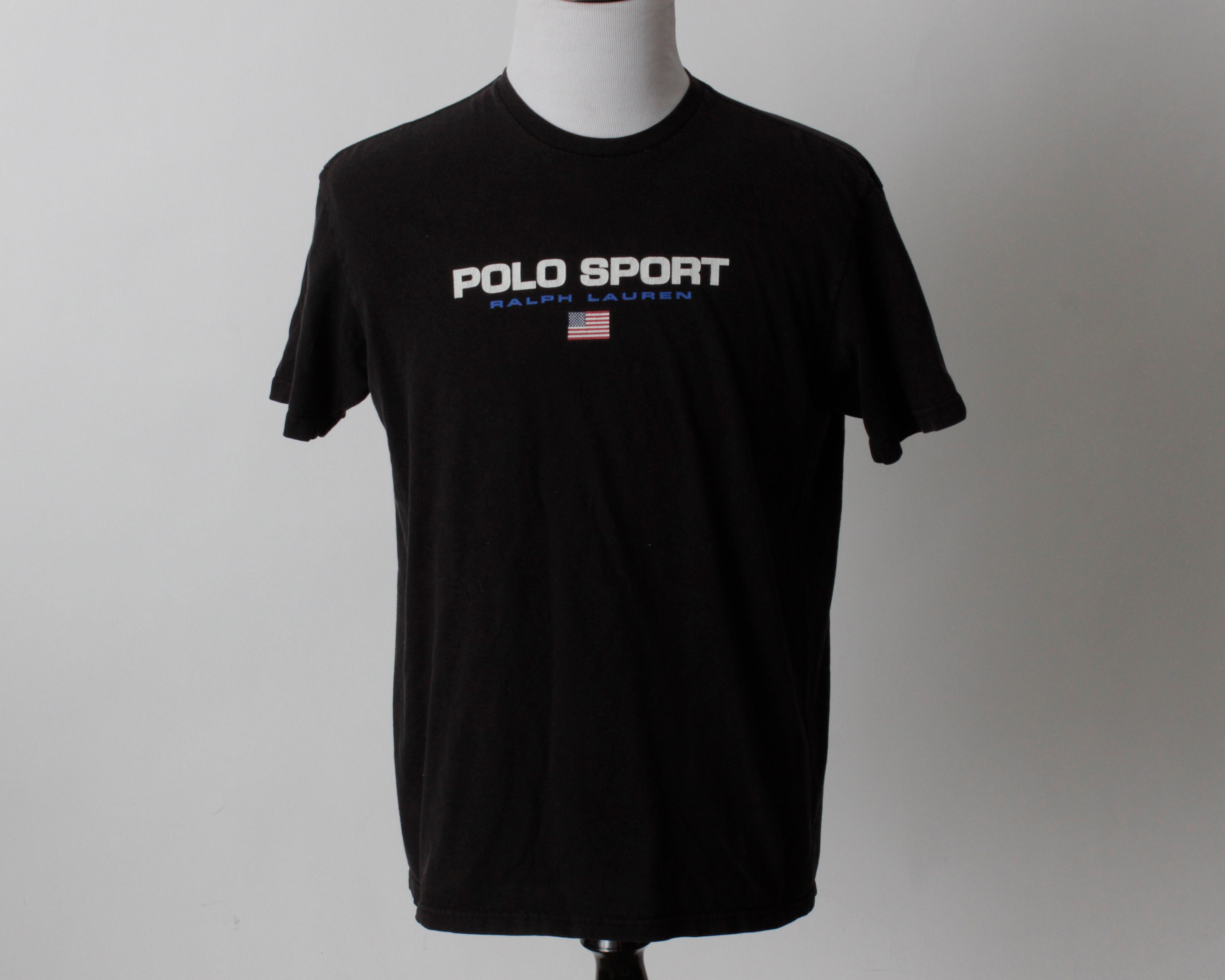 Vintage 90s Polo Sport T Shirt Tee Ralph Lauren Black Logo Spell
