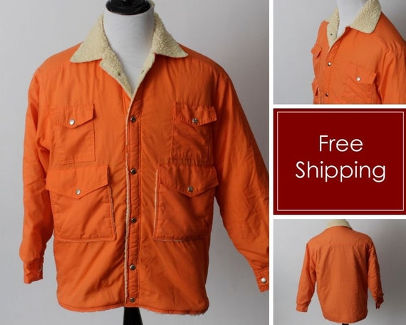 Vintage 70s Hunting Coat Jacket Sherpa Lined Oran… - image 1