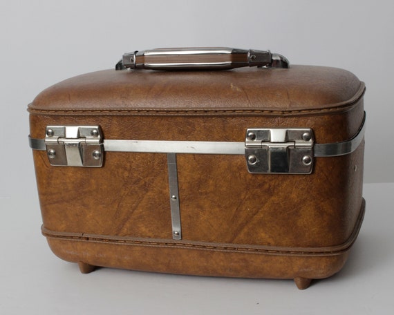 Vintage 70s Suitcase Case Bag Small Travel Tote B… - image 10