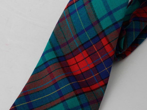 Vintage 80s Pendleton Tie Necktie Plaid Green Red… - image 3