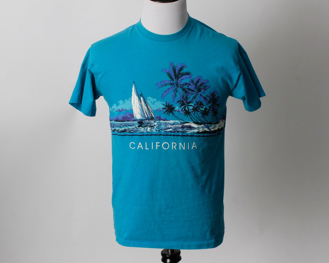 ヴィンテージ 90年代 カリフォルニア Tシャツ ビーチパームブルー CA