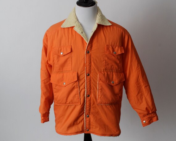 Vintage 70s Hunting Coat Jacket Sherpa Lined Oran… - image 2