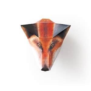 Máscara de zorro - Máscara de papel impresa - Taxidermia falsa - Gorro de animal ecológico hecho con cartón reciclado - Kit de manualidades con máscara de papel - Arte de pared divertido con temática de bosque