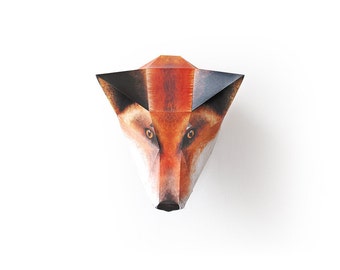 Maschera di volpe - Maschera di carta stampata - Finta tassidermia - Cappello di animale in carta riciclata ecologica - Kit artigianale di maschere di carta - Divertente arte murale del bosco