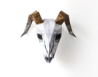 Animal Skull Mask - Printed Paper Mask - Faux Taxidermy - EcoFriendly Recycled Card Sheep Skull- Paper Mask Craft Kit - Ram's Skull Wall Art