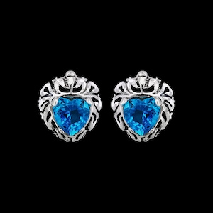 925 Sterling Silver Heart Earrings, Topaz Earrings, Blue Earrings, Diamond Heart Earrings