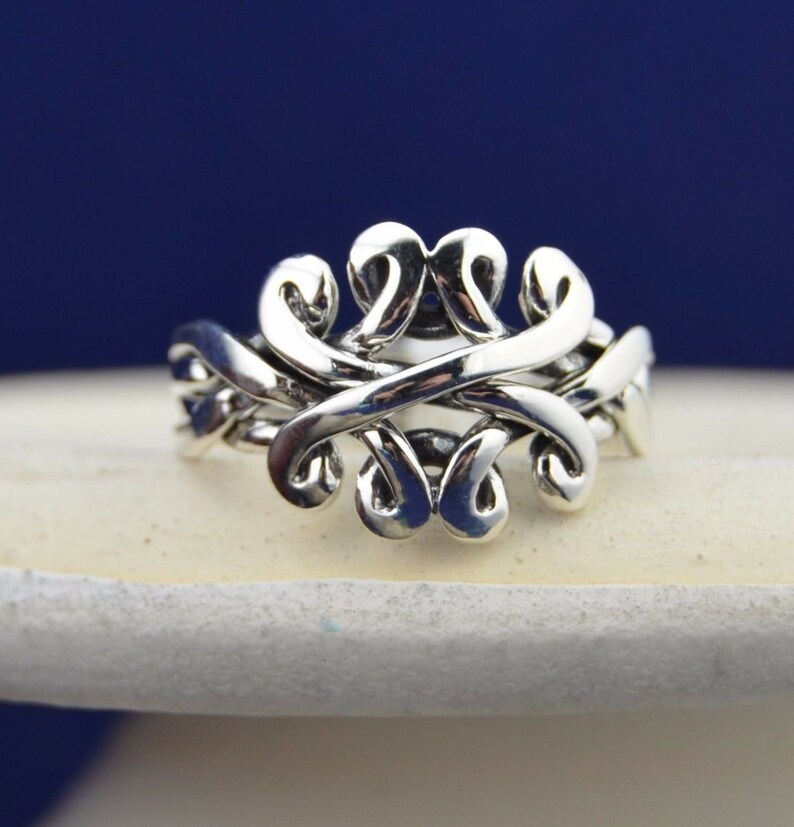4 Piece Sterling Silver Puzzle Ring in Sizes 6 7 8 9 10 Etsy