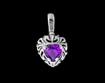 925 Sterling Silver Heart Pendant, Amethyst Pendant, Amethyst Heart Pendant, Amethyst Jewelry