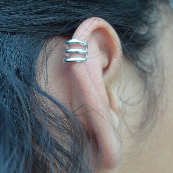 Sterling Silver Three Wire Ear Cuff - Handmade Minimalist Accessory