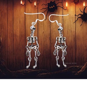 Sterling Silver Dangle Moving Skeleton Earrings