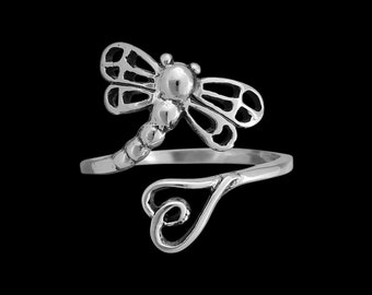 925 Sterling silver Dragonfly Ring, Adjustable Heart Ring, Adjustable Insect Ring, Devils Arrow Ring