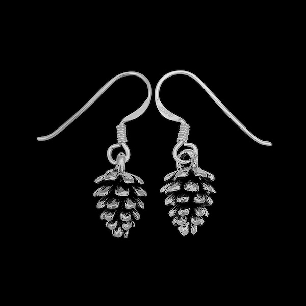 925 Sterling Silver Pine Cone Dangle Earrings