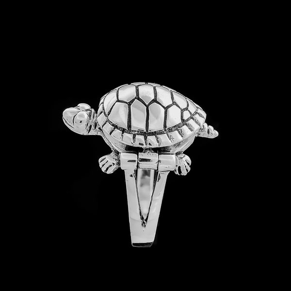 Poison Pillbox Ring with Sea Turtle Design • 925 Sterling Silver • Life Saver Ring • Sizes 7-10