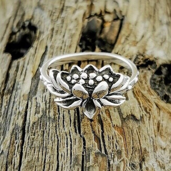Lotus flower ring sterling cheap silver