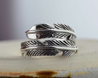 Sterling Silver adjustable feather band Ring